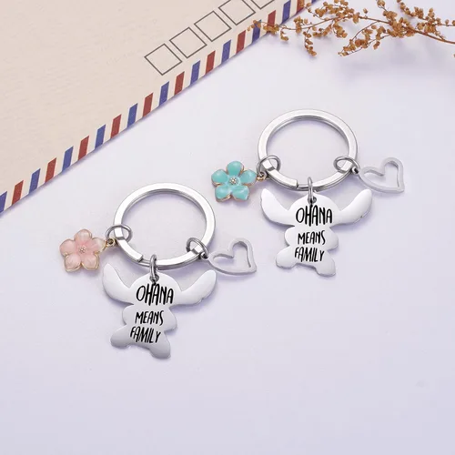 Vista 4 de Ralukiia - Collar con la frase "Ohana mean family", llavero con forma de Stitch, regalos de joyería para niños y niñas