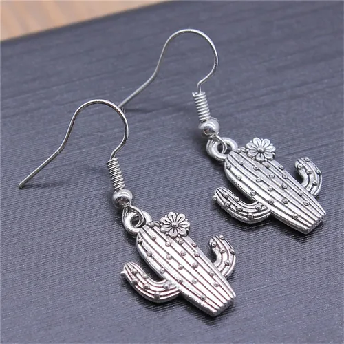 Vista 4 de MALOYANVE Aretes de cactus del desierto de plata antigua para mujeres y niñas, únicos, bohemios, vintage, occidental, tropical, desierto, cactus