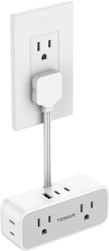 Vista 9 de TESSAN Cable de extensión corto de 0.5 pies, extensor de salida protector Gris