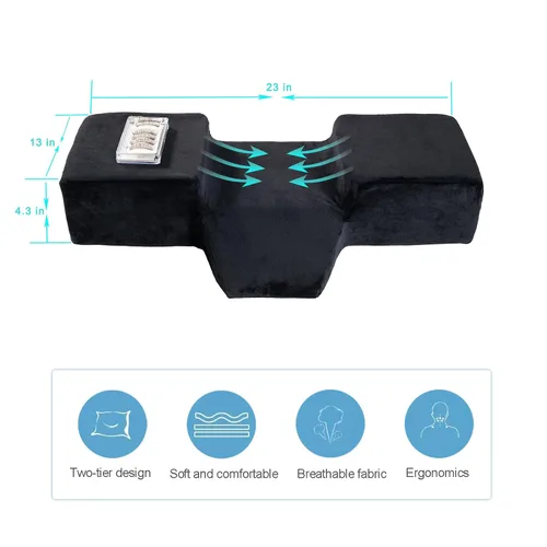 Vista 2 de Almohada de extensión de pestañas para salón de belleza de espuma viscoelástica con funda de terciopelo Almohada ergonómica de curva mejorada