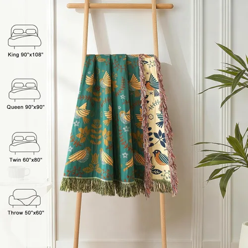 Vista 6 de LUTBM Manta bohemia para sofá de 50 x 60 pulgadas, 100% algodón, suave Animal-pájaro-a