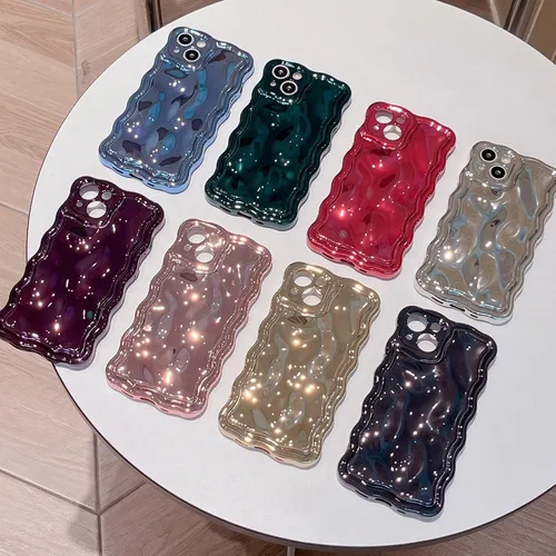 Vista 5 de Compatible con iPhone 13, funda de TPU suave a prueba de golpes con patrón de burbujas onduladas 3D plateadas cromadas para iPhone 13 (azul)