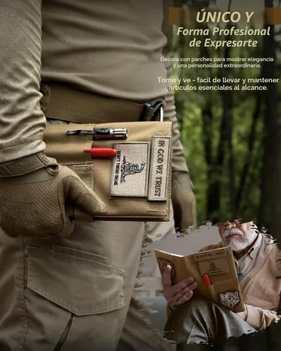 Vista 7 de Funda táctica para libro de registro militar de 5.5 x 8 pulgadas, soporte protector de libro verde, funda desmontable para cuaderno de campo