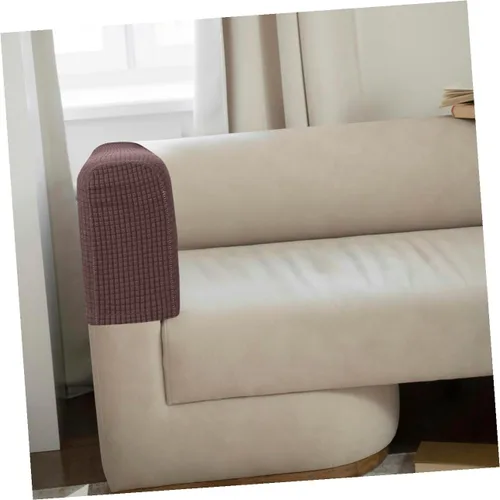 Vista 9 de Funda elástica para reposabrazos de sofá, 2 piezas, para oficina en casa y cómoda toalla de sofá, color café oscuro, material agradable a la piel