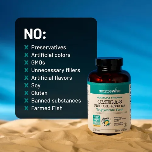 Vista 11 de NatureWise Aceite de pescado Omega 3 de fuerza cuádruple, 4080 mg, forma natural TG + capturado en estado salvaje, 2450 mg Omega 3 + 1350 mg EPA 900