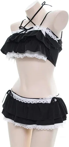 Vista 4 de YOMORIO Traje de baño japonés Kawaii con volantes para mujer, traje de baño de anime lindo gato Cosplay lencería traje