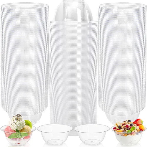 Vista 5 de Tebery Paquete de 200 cuencos de plástico transparente, 6 onzas, desechables, pequeños cuencos duros para sopa, ensalada, cuencos de fiesta