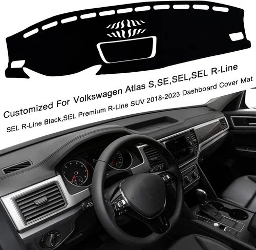 Vista 3 de Funda para salpicadero interior compatible con Volkswagen Atlas SUV S SE SEL y SEL Premium 2018-2023 Protector de rayos UV (borde negro)
