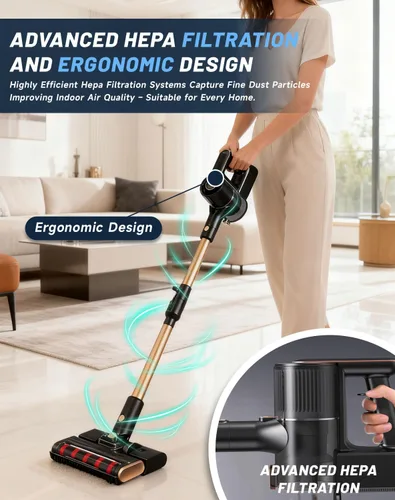 Vista 5 de Aspiradora, Osmo Provacuum - Potente succión de 15000 pa, revelación de polvo de luz verde ancha de 140°, aspiradora plegable, rodillo antienredos