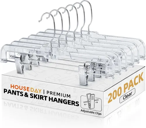Vista 10 de HOUSE DAY Perchas transparentes para pantalones de 14 pulgadas con clips