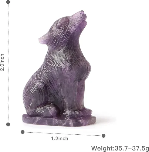 Vista 2 de Artistone Figuras de lobo de cristal de amatista de 2.0 pulgadas, regalo de piedras preciosas talladas a mano, estatua de lobos, tallas de animales