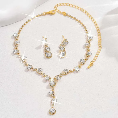 Vista 9 de Unicra Juego de joyas de boda con diamantes de imitación, collar de novia, pulsera, aretes, juego de bisutería para mujeres y novias