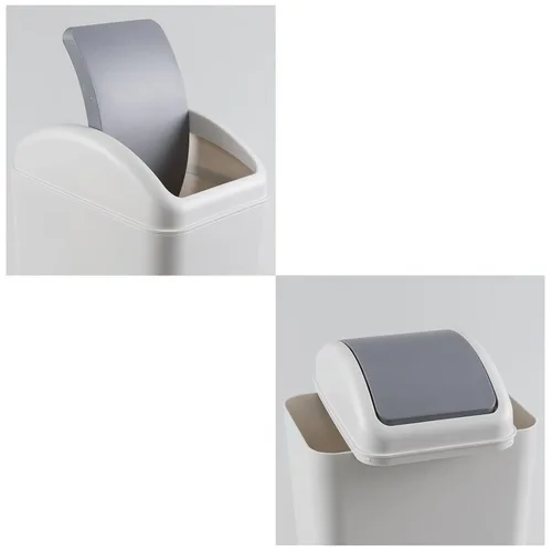 Vista 3 de Bote de basura de 3 galones con tapa, cubo de basura de plástico con tapa abatible (gris) Slim Swing-Top Waste Bin, Narrow Rectangular Body