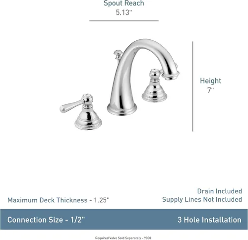 Vista 4 de Moen T6125 Kingsley llave para baño de arco alto y dos mangos, T6125BN