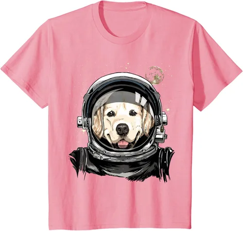 Vista 89 de Camiseta para amantes de los perros de los astronautas del espacio exterior Golden Retriever Lover, Negro