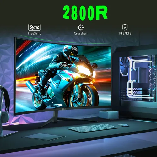Vista 5 de ZZA - Monitor de 24 pulgadas 100HZ, 1080p, monitor de juegos curvo 2800R, VA 120% sRGB, FreeSync, sin marco en tres lados, filtro de luz azul