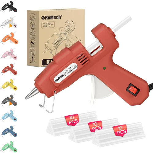Vista 8 de ROMECH Mini pistola de pegamento caliente de 20 W con set de 30 barras de pegamento, kit de pistola de pegamento caliente de precalentamiento rápido