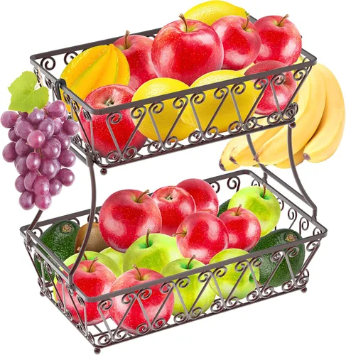 Vista 8 de Simple Houseware - Frutero de 2 niveles para encimera, bronce