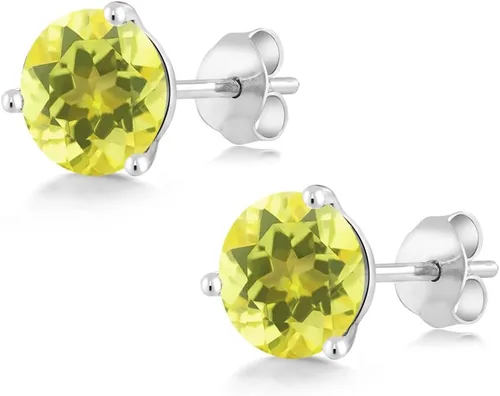 Vista 35 de Gem Stone King Aretes de oro de 14 quilates, 0.236 in, piedra natal redonda, Martini, 3 puntas, aretes de oro para mujer