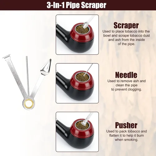 Vista 4 de Hysagtek Juego de Pipas de Tabaco - Pipa de Fumar Curva de Mango Corto con Soporte Plegable para Pipa, Kit Perfecto para Principiantes con Caja