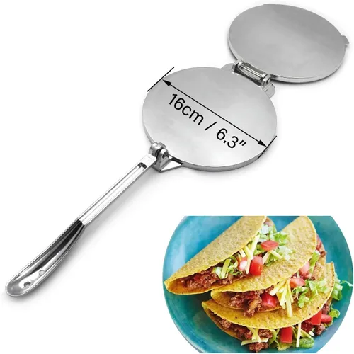 Vista 2 de Prensa de tortilla de aluminio 6" de ancho 10" Mango Maquina para hacer tortillas [P/N: US-ET-COOK005-16-SR] Plateado