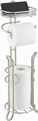 Vista 7 de SunnyPoint Soporte de almacenamiento de rollo de papel higiénico pesado para baño con reserva y estante, el área de reserva tiene suficiente espacio