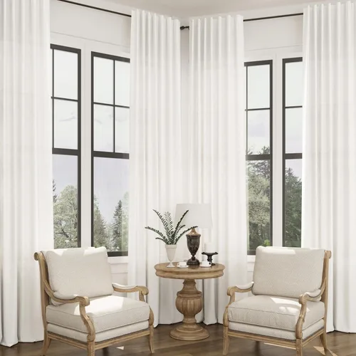 Vista 4 de Cortinas de lino extralargas de 144 pulgadas de largo para sala de estar con pestaña superior, cortinas modernas estilo casa de campo de dos pisos