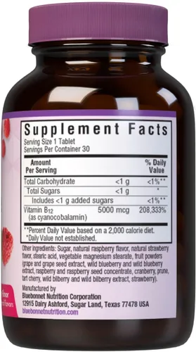 Vista 2 de Bluebonnet Nutrition Earth Sweet Vitamina B12 - Tabletas masticables de 5000 mcg, sin soja, sin gluten, certificado Kosher, sin lácteos, vegano