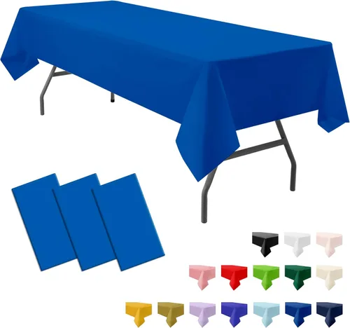 Vista 14 de Paquete de 3 manteles de plástico premium negros desechables de 54 x 108 pulgadas. Mantel rectangular desechable para mesas de fiesta