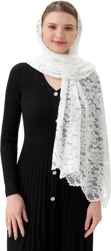 Vista 2 de PAMOR Bufanda rectangular de velo de capilla para mujer, velos de iglesia católica, mantilla, chal para cubrir la cabeza