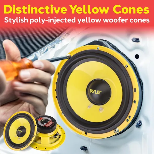 Vista 11 de Pyle Sistema de altavoces de componentes personalizados de 2 vías, 6.5 pulgadas, 400 vatios, con cesta de plástico electrochapado, envolvente