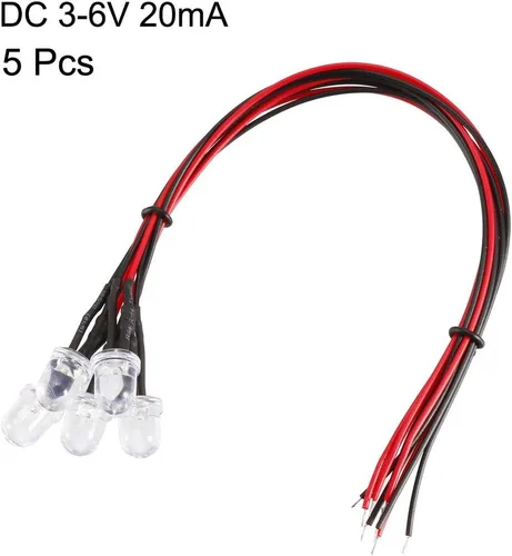 Vista 2 de uxcell 5pcs 0.315 in pre cableado LED, blanco DC3-6V lente transparente, diodos emisores de luz