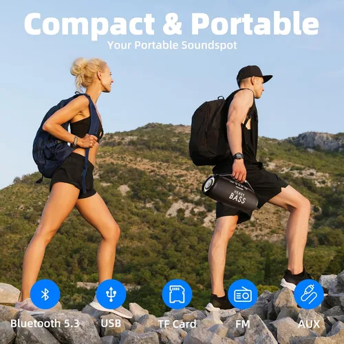 Vista 8 de Altavoces Bluetooth inalámbricos, altavoz portátil de 80 W máximo con graves profundos, tiempo de reproducción de 20 horas, IPX6 impermeable, doble