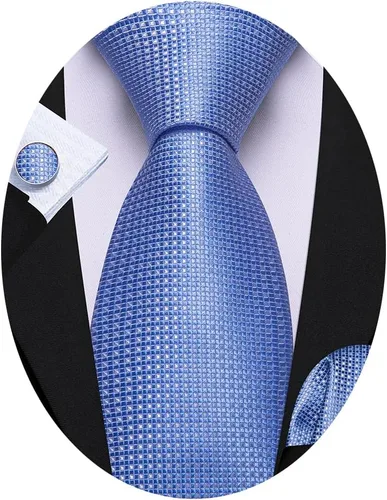 Vista 34 de Barry.Wang Corbatas de seda para hombre, diseño de lunares, gemelos cuadrados de bolsillo, gemelos para negocios, boda