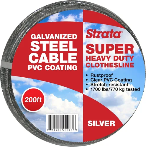 Vista 12 de Strata 150 pies de tendedero de cable de acero galvanizado resistente al aire libre, revestimiento de PVC moca, cables de línea de ropa para secado