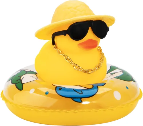 Vista 46 de wonuu Pato de goma para automóvil, decoración de pato amarillo con sombrero para el sol, anillo de natación, collar, gafas de sol para decoración