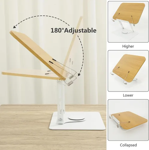 Vista 3 de Soporte de libro para lectura, soporte de libro con base giratoria de 360° para leer manos libres, soporte de libro de cocina, soporte de base