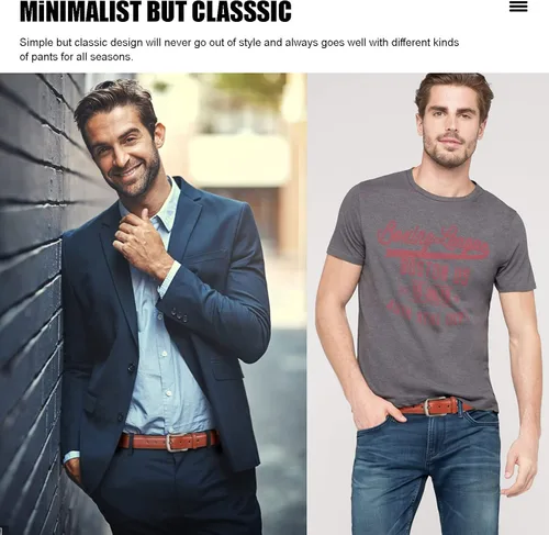 Vista 5 de FIORETTO Cinturones de cuero genuino para hombre, cinturones de vestir de doble costura, diseños clásicos y modernos para trabajo, negocios y casual