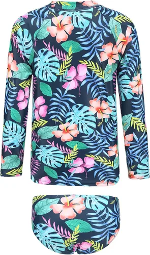 Vista 2 de Conjunto de traje de baño de dos piezas con protección solar UPF 50+ para niñas, conjunto de traje de baño de manga larga