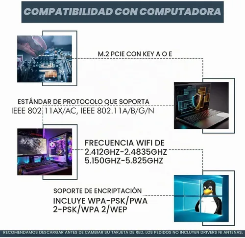 Vista 5 de AX200 Wi-Fi 6 Adaptador Tarjeta WiFi 802.11ax M.2 de doble banda para PC Hasta 2.4 Gbps Sin vPro Compatible con Bluetooth 5.2 e Intel, AMD