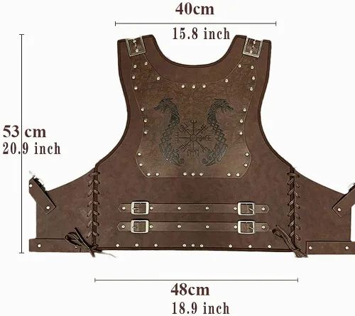 Vista 6 de Chaleco de cuero vikingo armadura de guerrero hombro piel sintética medieval vikingo placa de pecho LARP fiesta de Halloween