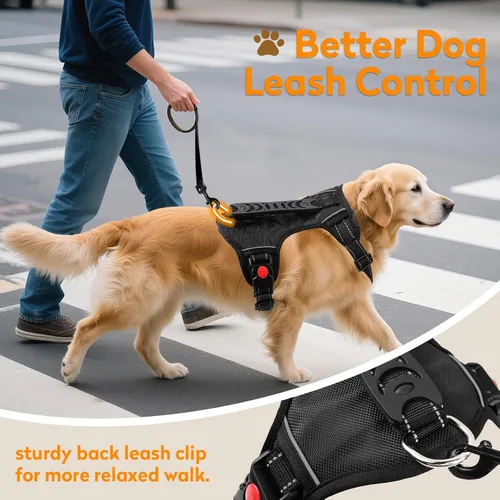 Vista 6 de Arnés para perro sin tirón con 2 clips de correa, chaleco reflectante ajustable y acolchado con asa, chaleco Oxford transpirable sin