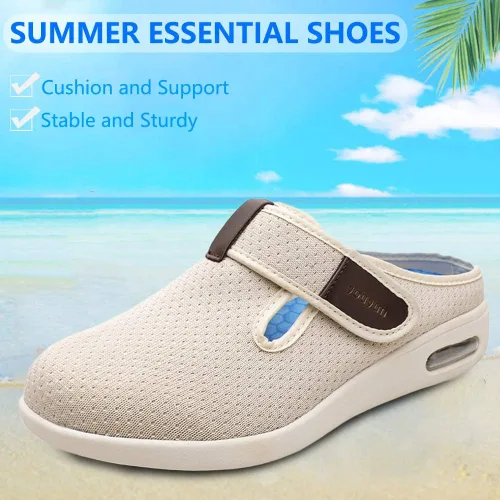 Vista 3 de Orthoshoes Sandalias planas para diabéticos para mujer, con edema ajustable, pantuflas de espuma viscoelástica extra anchas fáciles de poner