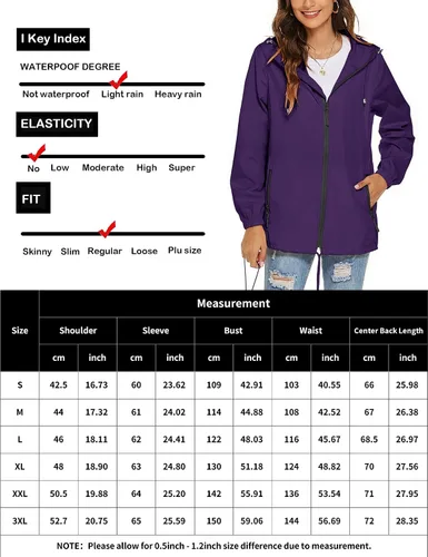 Vista 6 de Avoogue Chaqueta impermeable para mujer, ligera, transpirable, con capucha, rompevientos activos con bolsillo
