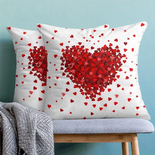 Vista 2 de AEIOAE Juego de 2 fundas de almohada de San Valentín de 16 x 16 pulgadas, almohadas de corazón rojo de amor de algodón para decoración del día