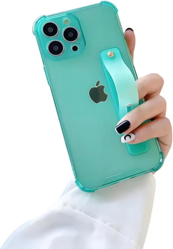 Vista 21 de Funda con correa para iPhone 15 de 6.1 pulgadas con soporte de pulsera, TPU suave y transparente protector a prueba de golpes, resistente, lazo