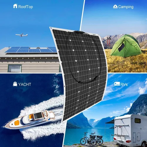 Vista 5 de Kit de panel solar flexible de 120 W con cables de extensión de controlador de carga LCD de 20 A para yate, barco, RV, remolque de viaje, camión