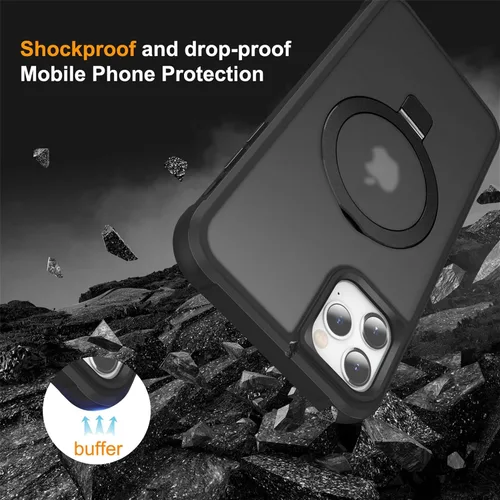 Vista 6 de SKYLMW - Funda compatible con iPhone 11 de 6.1 pulgadas, con soporte magnético invisible tipo anillo, funda translúcida de grado militar, compatible