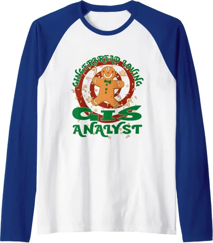 Vista 7 de GIS Analyst Job Gingerbread - Camiseta de béisbol raglán de Navidad, Negro