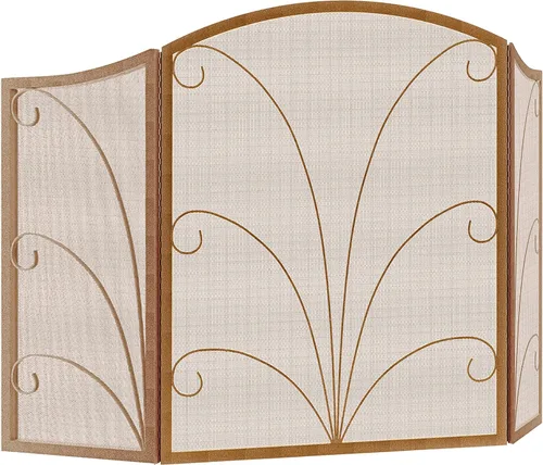 Vista 8 de Kingson - Pantalla para chimenea de 3 paneles con arco, a prueba de niños, decorativa, hecha a mano, de hierro forjado con espiral, cubierta Bronce